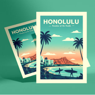 Cartão Postal Vintage Honolulu Hawaii