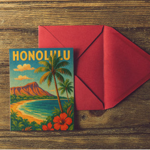 Cartão Postal Vintage Honolulu Oahu Hawaii Beach Viagem