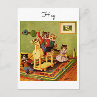 Cartão Postal Vintage Horse Escapade Hey From a Cat Cavalry