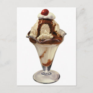 Cartão Postal Vintage Hot Fudge Sorvete Sundae Desserts