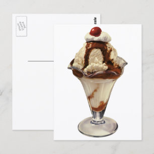 Cartão Postal Vintage Hot Fudge Sorvete Sundae Desserts