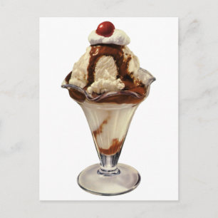 Cartão Postal Vintage Hot Fudge Sorvete Sundae Desserts