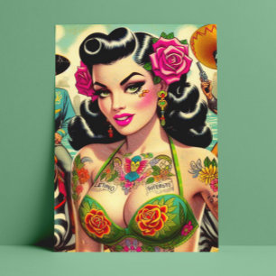 Cartão Postal Vintage Hot Tattoo Girl