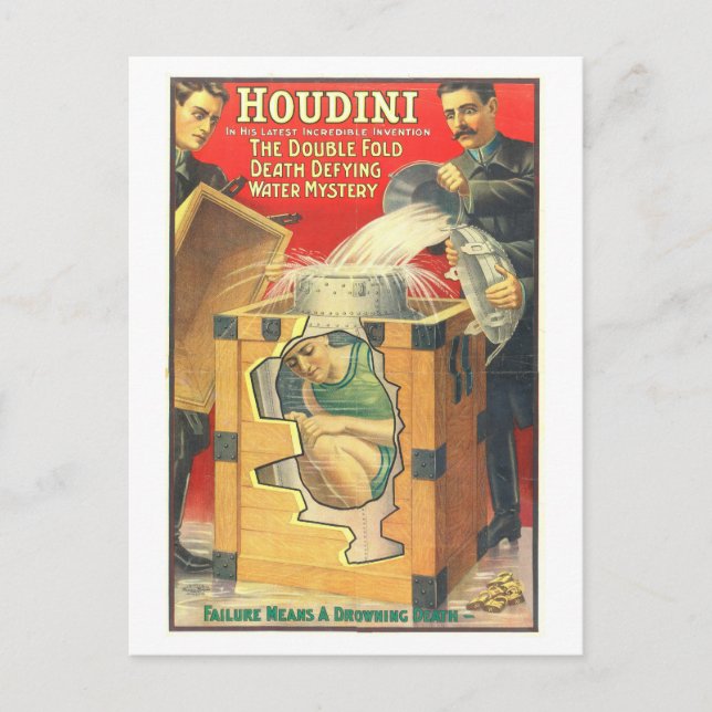 Cartão Postal Vintage Houdini - Advertisement Mistério de Água (Frente)