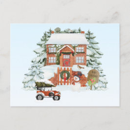 Cartão Postal Vintage House Feliz Natal Cena de Inverno de Neve