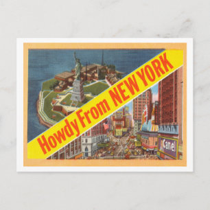 Cartão Postal Vintage Howdy de Nova York anos 1940