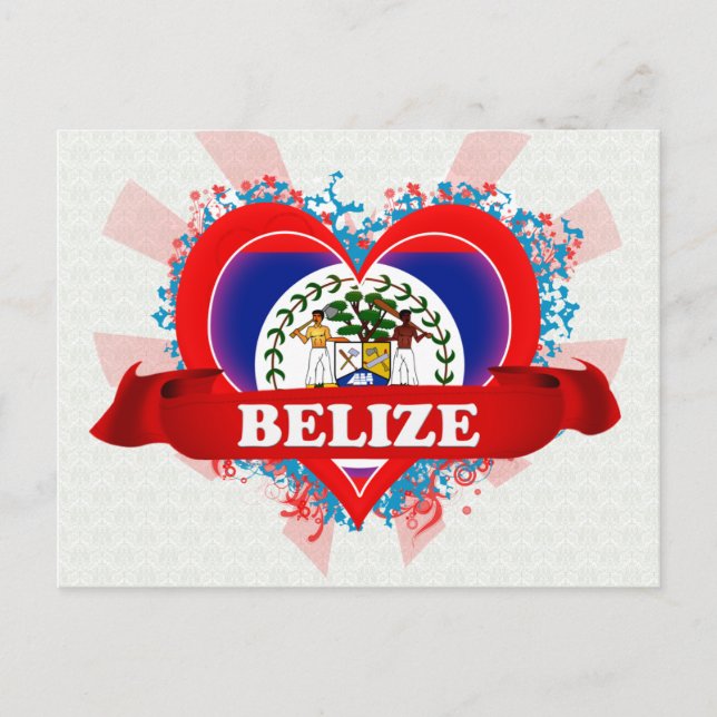 Cartão Postal Vintage I Love Belize (Frente)