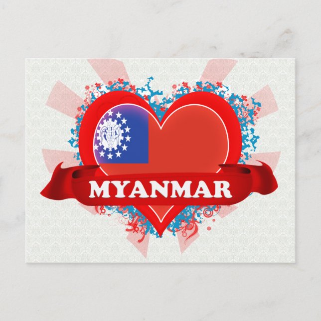 Cartão Postal Vintage I Love Myanmar (Frente)