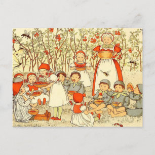 Cartão Postal Vintage Illustration Blueberry Forest Elsa Beskow