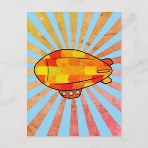 Cartão Postal Vintage Impressão Blimp Ballon Sunny Sky