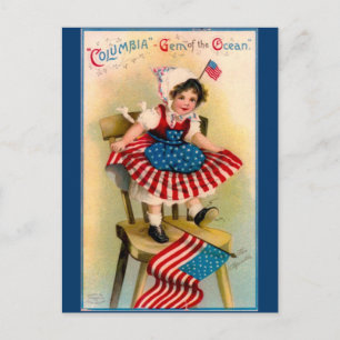 Cartão Postal Vintage Independence Day Girl