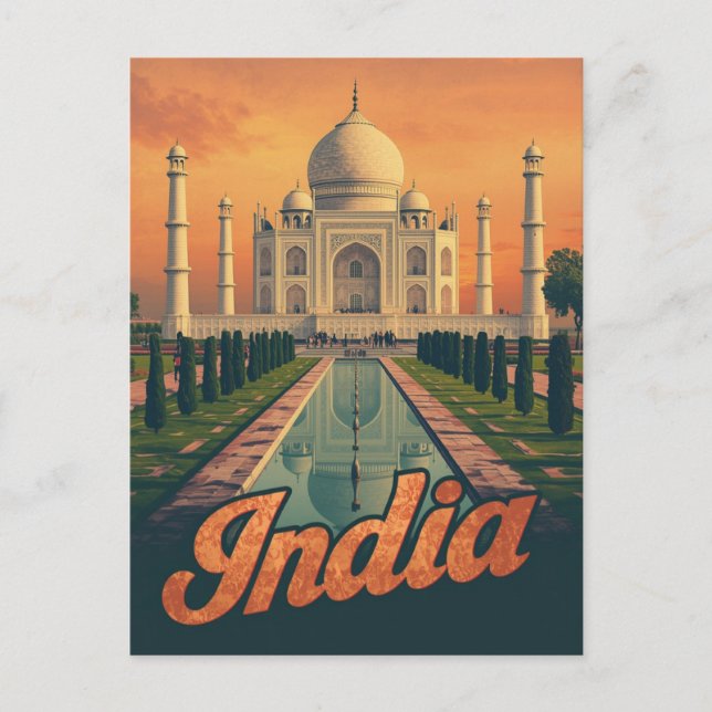 Cartão Postal Vintage India Taj Mahal Viagem (Frente)