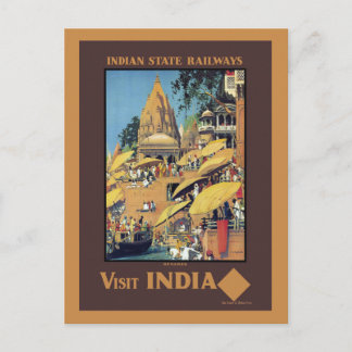 Cartão Postal Vintage India Travel Poster Varanasi Ganges 1930s