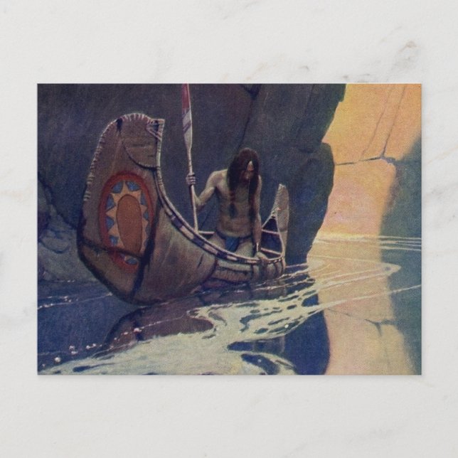 Cartão Postal Vintage Indian Canoe remando Sun Classic (Frente)