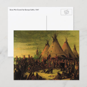 Cartão Postal Vintage Indians, Conselho de Guerra Sioux de Catli