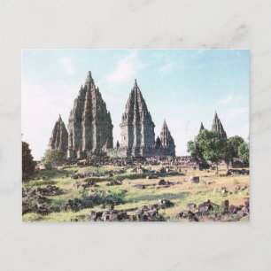 Cartão Postal Vintage Indonésia, Prambanan, templo do século I