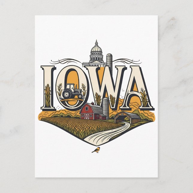 Cartão Postal Vintage Iowa Heartland Farm State Pride (Frente)