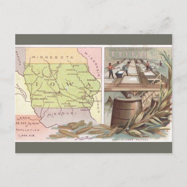 Cartão Postal Vintage Iowa Map (Frente)