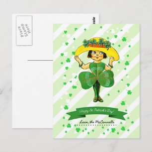 Cartão Postal Vintage Irish Girl Custom Name Ruas. Dia de Patric