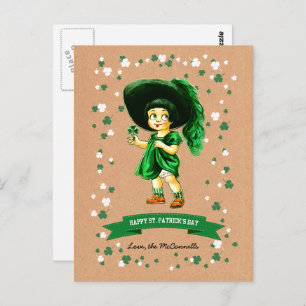 Cartão Postal Vintage Irish Girl Custom Name Ruas. Dia de Patric
