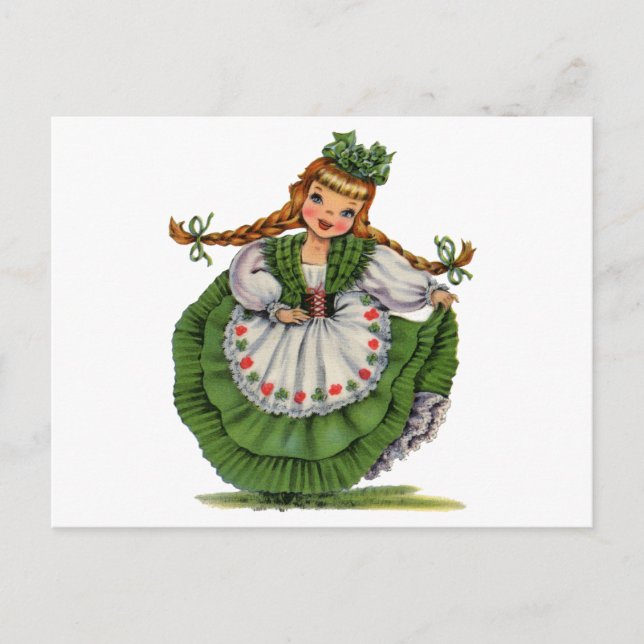 Cartão Postal Vintage Irish Girl Traditional Vress (Frente)