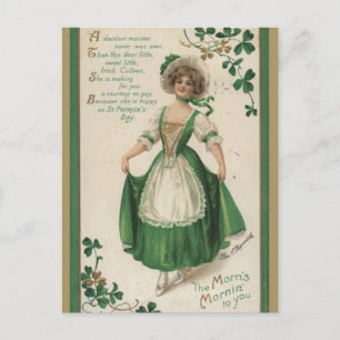 Cartão Postal Vintage Irlandesa Lady With Shamrocks Dia de São P