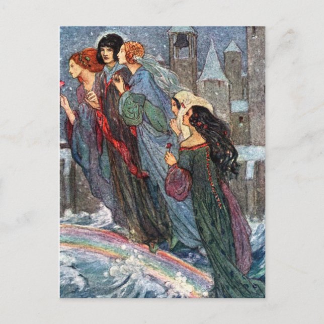 Cartão Postal Vintage - Irmãs atravessam a ponte comigo, (Frente)
