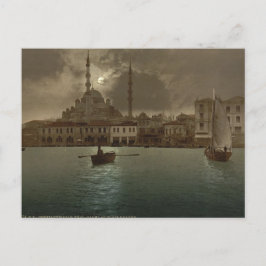 Cartão Postal Vintage Istanbul cityscape com luz lua