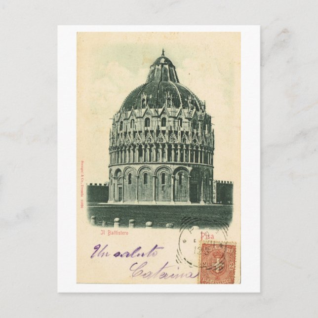 Cartão Postal Vintage Itália, 1901, Pisa, Duomo, Batistologia (Frente)