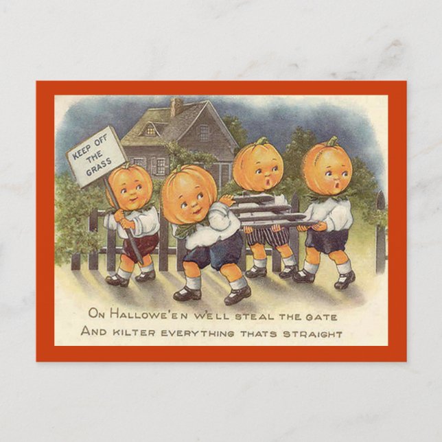 Cartão Postal Vintage Jack o'Lantern Boys Steeling Gate (Frente)