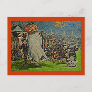 Cartão Postal Vintage Jack o'Lantern Scarecrow and Boys