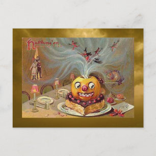Cartão Postal Vintage Jack o'Lanterna com Bruxas