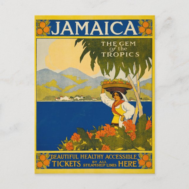 Cartão Postal Vintage Jamaica, A Gema dos Trópicos (Frente)