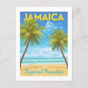 Cartão Postal Vintage Jamaica Tropical Paradise Palm Tree Beach