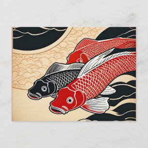 Cartão Postal Vintage Japan Koi Fish