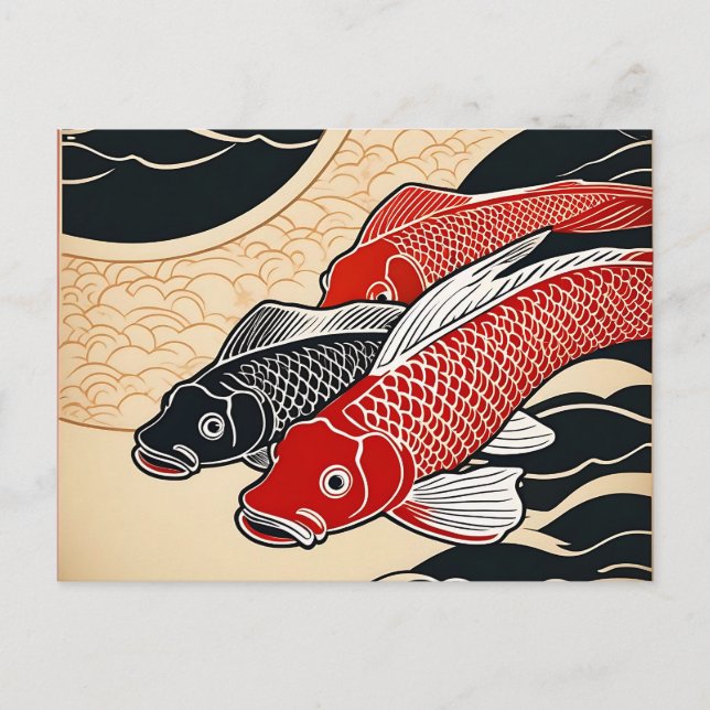 Cartão Postal Vintage Japan Koi Fish (Frente)