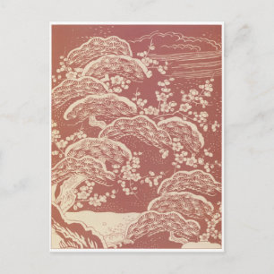 Cartão Postal Vintage Japan Sakura Trees