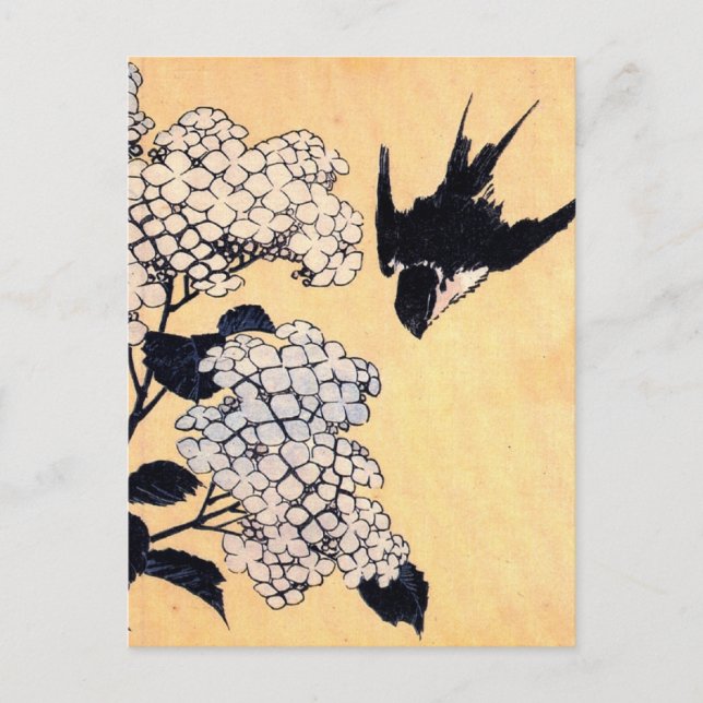 Cartão postal Vintage Japonês Art Hydrangea (Frente)