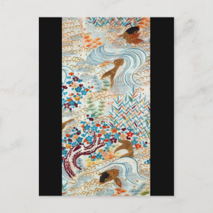 Cartão Postal Vintage Japonês Carp and Running Water