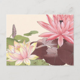 Cartão Postal Vintage Japonês Floral Art Pink Lotus Pond