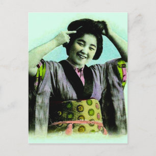 Cartão Postal Vintage Japonês Geisha Ajustando Seu Cabelo