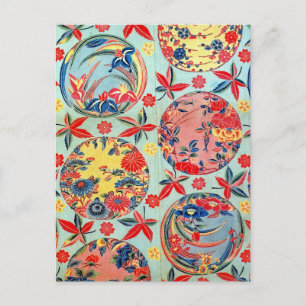 Cartão Postal Vintage Japonês Kimono Textile (Bingata)