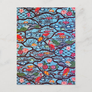 Cartão Postal Vintage Japonês Kimono Textile (Bingata)