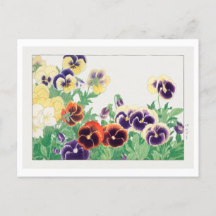 Cartão Postal Vintage Japonês Pansy Woodblock Impressão
