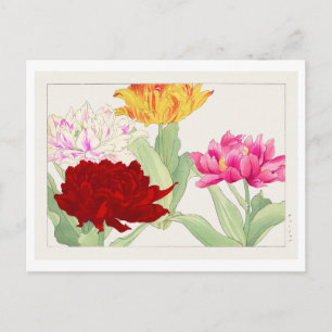 Cartão Postal Vintage Japonês Peony Woodblock Impressão