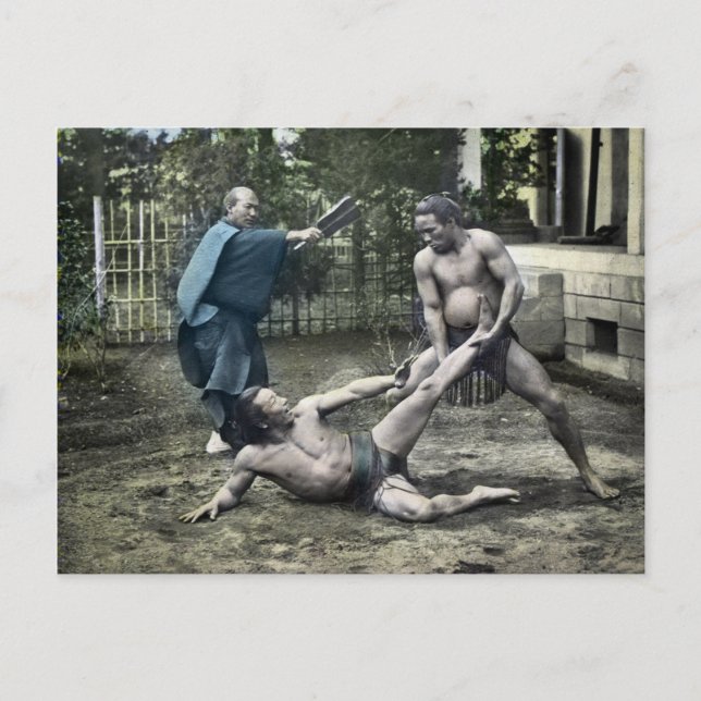 Cartão Postal Vintage Japonês Sumo 相 Tradicional 撲 (Frente)