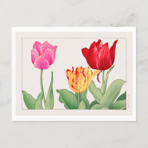 Cartão Postal Vintage Japonês Tulip Woodblock Impressão