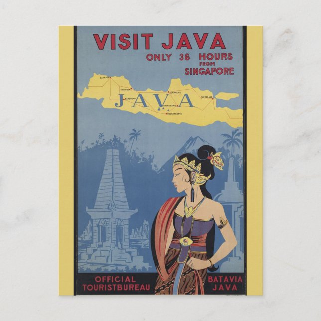 Cartão Postal Vintage Java Indonesia Viagem (Frente)