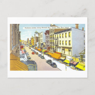 Cartão Postal Vintage Jersey City, Nova Jersey, Vista de Centro