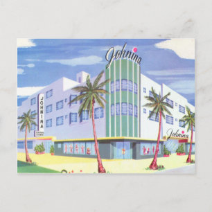 Cartão Postal Vintage Johnina Hotel, Miami Beach, Flórida